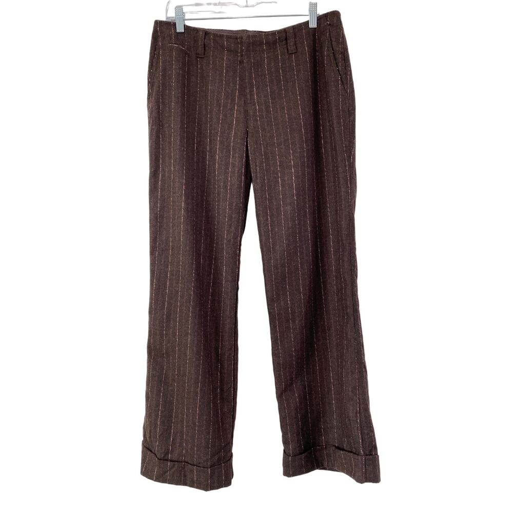 Eddie Bauer Recycled Wool Trousers Womens Sz 10 P Wide Leg Cuffed Pink Pinstripe